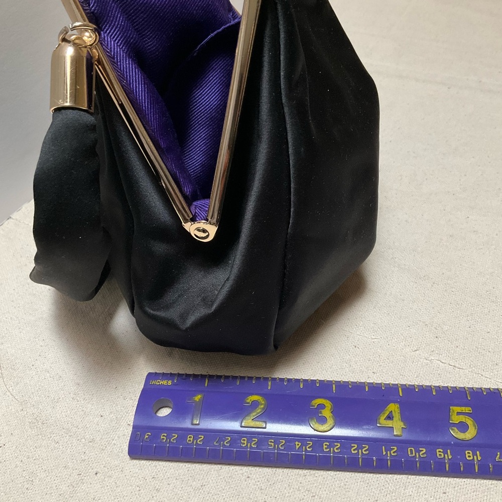 Little Black Pocketbook Purse Evening Bag Acetate Satin Handbag Elegant Clutch - Picture 8 of 12